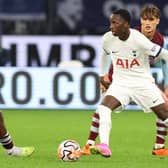  Pape Matar Sarr of Tottenham takes control of the ball during the pre-season friendly match (Photo by James Worsfold/Getty Images)