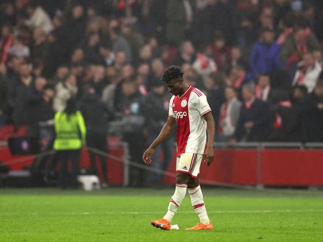 Mohammed Kudus of AFC Ajax looks dejected following the UEFA Europa League knockout round (Photo by Dean Mouhtaropoulos/Getty Images)