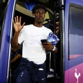  Yves Bissouma #38 of Tottenham Hotspur arrives for the pre-season friendly against the Lion City  (Photo by Yong Teck Lim/Getty Images)