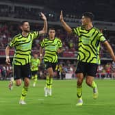 Jorginho and Kai Havertz celebrate for Arsenal
