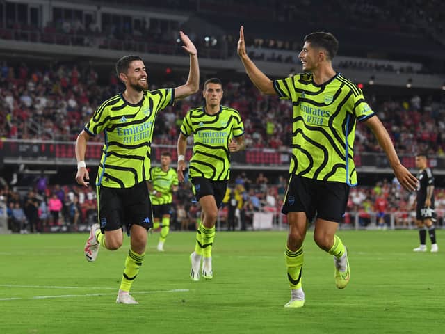 Jorginho and Kai Havertz celebrate for Arsenal