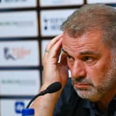 Ange Postecoglou, manager of Tottenham Hotspur team attends a press conference at the Singapore  (Photo by ROSLAN RAHMAN/AFP via Getty Images)