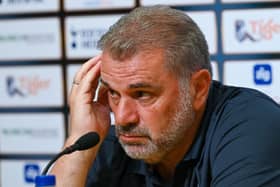 Ange Postecoglou, manager of Tottenham Hotspur team attends a press conference at the Singapore  (Photo by ROSLAN RAHMAN/AFP via Getty Images)