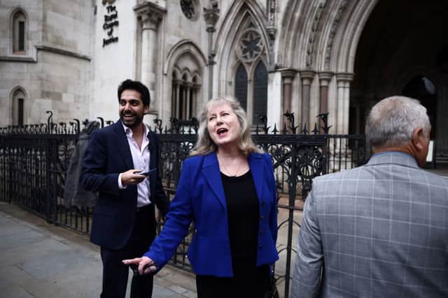 British Conservative Party member and candidate for London mayor Susan Hall reacts outside the Royal Courts of Justice to the ruling in favour of of the expansion of the Ultra Low Emission Zone (ULEZ) in London. (Photo by HENRY NICHOLLS / AFP) (Photo by HENRY NICHOLLS/AFP via Getty Images)