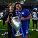 Reece James of Chelsea celebrates Champions League victory with sister Lauren James in Proto in 2021. (Photo by Manu Fernandez - Pool/Getty Images)