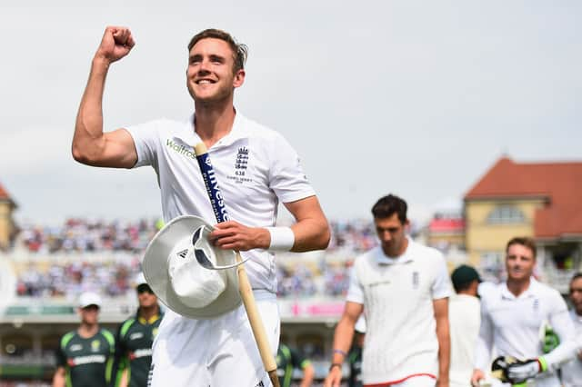 Stuart Broad of England celebrates winning the Ashes during day three of the 4th Investec Ashes Test match between England and Australia at Trent Bridge on August 8, 2015 in Nottingham, United Kingdom. (Photo by Laurence Griffiths/Getty Images)