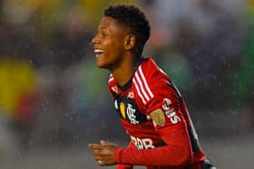 Flamengo’s forward Matheus Franca celebrates after scoring a goal during the Copa Libertadores group stage first leg football match  (Photo by RODRIGO BUENDIA/AFP via Getty Images)