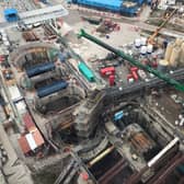 The completed tunnelling works for the Silvertown Tunnel, seen from the IFS Cloud cable car. (Photo by Siân Berry)