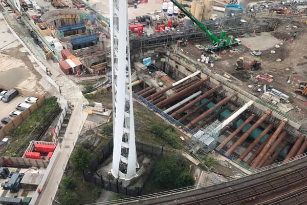 Photos of the completed tunnelling works, taken from the ICS Cloud cable car by Siân Berry, a Green member of the London Assembly. (Photo by Siân Berry)
