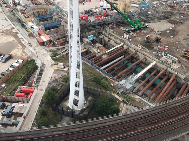 Photos of the completed tunnelling works, taken from the ICS Cloud cable car by Siân Berry, a Green member of the London Assembly. (Photo by Siân Berry)