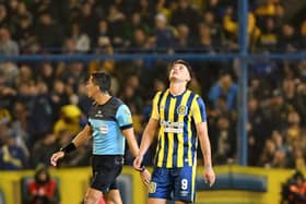  Alejo Veliz  of Rosario Central celebrates after scoring the second goal during a Liga  (Photo by Luciano Bisbal/Getty Images)