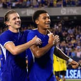 Mason Burstow #48 of Chelsea FC celebrates a goal with Conor Gallagher #23 of Chelsea FC second  (Photo by Justin Casterline/Getty Images)