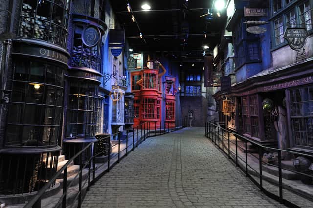 The stores lining Diagon Alley at Warner Bros: The Making of Harry Potter. (Photo by CARL COURT/AFP via Getty Images)