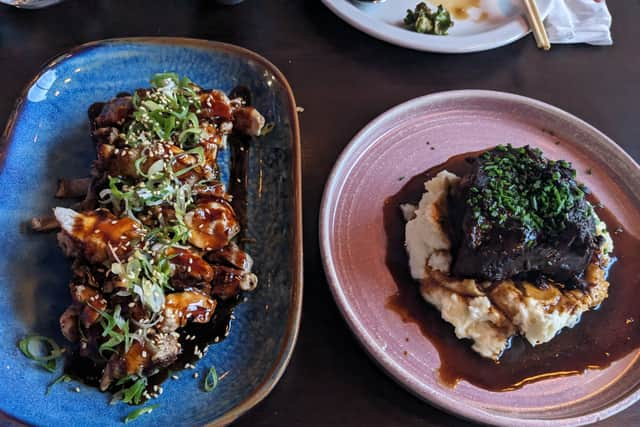 Bamboo Mat’s Chicken Teriyaki and Ox Cheek with yuzu potato puree