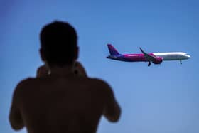 A Wizz Air Airbus A321 aircraft. (Photo by Roy ISSA / AFP via Getty Images)