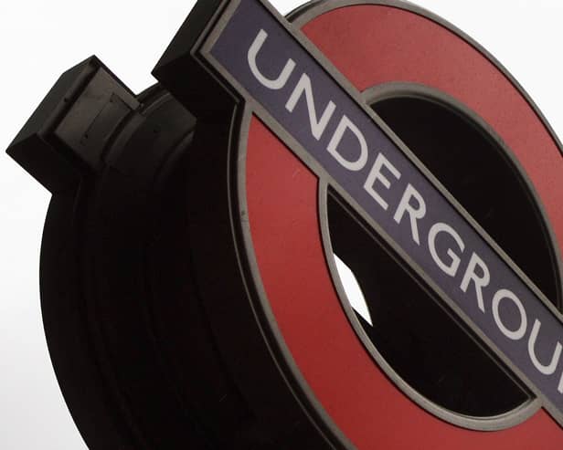 A TfL London Underground Tube sign. (Photo by FELIPE TRUEBA/AFP via Getty Images)