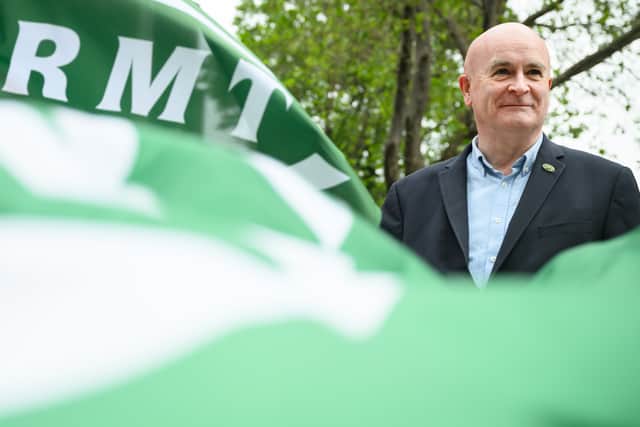 Secretary-General of the National Union of Rail, Maritime and Transport Workers (RMT) Mick Lynch at a picket line outside Euston Station on June 2, 2023.  (Photo by Leon Neal/Getty Images)