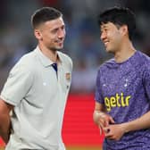  Clement Lenglet of FC Barcelona speaks with Heung-min Son of Tottenham Hotspur . (Photo by Eric Alonso/Getty Images)