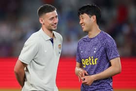  Clement Lenglet of FC Barcelona speaks with Heung-min Son of Tottenham Hotspur . (Photo by Eric Alonso/Getty Images)