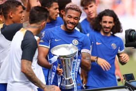  Reece James of Chelsea celebrates with the Summer Series trophy after their victory  (Photo by Mike Stobe/Getty Images)