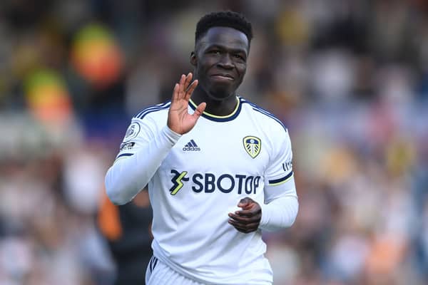  Wilfried Gnonto of Leeds waves after the Premier League match between Leeds United and Tottenham (Photo by Stu Forster/Getty Images)