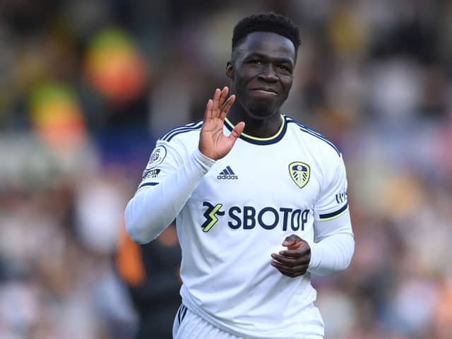  Wilfried Gnonto of Leeds waves after the Premier League match between Leeds United and Tottenham (Photo by Stu Forster/Getty Images)