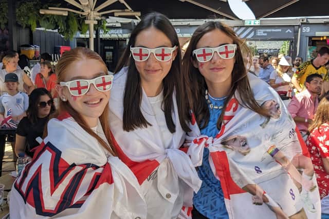 Daisy, Maisie and Rose (all 16) supporting the Lionesses in the Women’s World Cup semi-finals