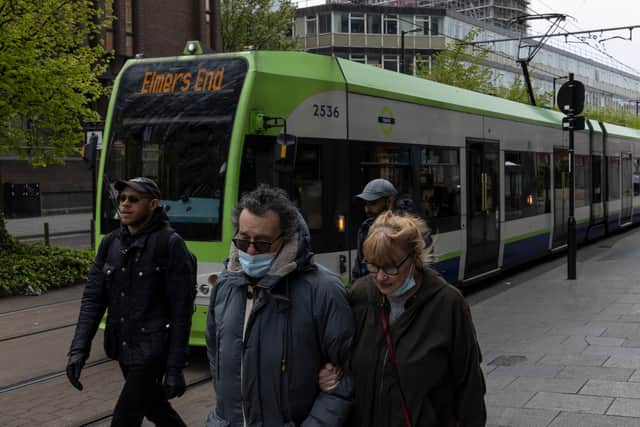 A tram in Croydon in 2022. (Photo by Dan Kitwood/Getty Images)