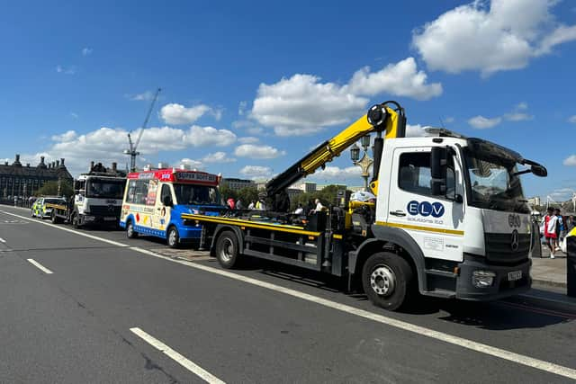 The ice cream van was removed from Westminster Bridge earlier this week. Credit: @MPSRTPC.