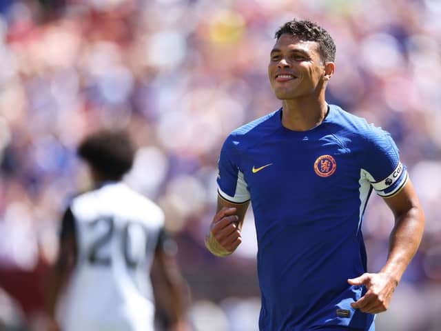 Thiago Silva of Chelsea celebrates after scoring the team’s first goal during the Premier League Summer Series (Photo by Patrick Smith/Getty Images)