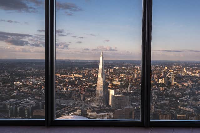  Sunrise at Horizon 22, 833 ft up, at 22 Bishopsgate with the Shard against the London cityscape. (Photo by 22 Bishopsgate)