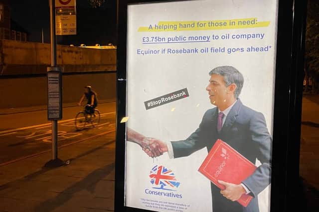The ads have been seen in locations in Hackney, Southwark and Tower Hamlets. Credit: Fossil Free London.
