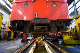 A London Underground train carriage in the workshop. (Photo by Leon Neal/Getty Images)