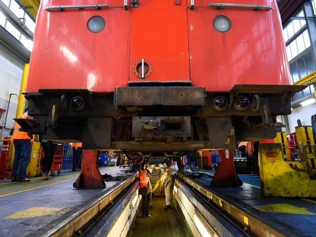A London Underground train carriage in the workshop. (Photo by Leon Neal/Getty Images)