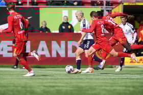 Aarhus Gymnastikforening’s English midfielder Jack Wilshere (C) runs with the ball during the Danish Superliga match (Photo by CLAUS BECH/Ritzau Scanpix/AFP via Getty Images)