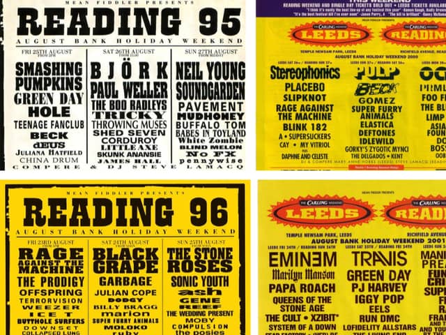 Reading Festival posters from 1995, 1996, 2000 and 2001. (Pictures by Reading Festival)
