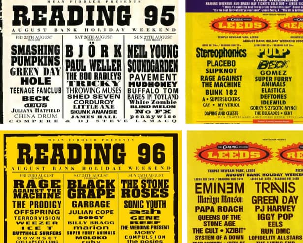Reading Festival posters from 1995, 1996, 2000 and 2001. (Pictures by Reading Festival)