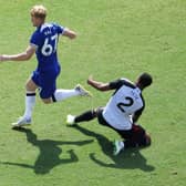  Lewis Hall of Chelsea is challenged by Kenny Tete of Fulham during the Premier League Summer Series  (Photo by Patrick Smith/Getty Images)
