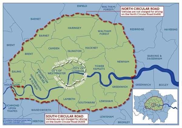 The current ULEZ, showing the area Grant Shapps proposed expanding the Congestion Charge Zone to. Credit: TfL.
