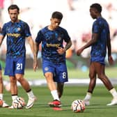 : Enzo Fernandez of Chelsea warms up prior to the Premier League match between West Ham United and Chelsea FC (Photo by Julian Finney/Getty Images)