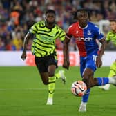 : Eberechi Eze of Crystal Palace in action during the Premier League match between Crystal Palace and Arsenal FC  (Photo by Mike Hewitt/Getty Images)