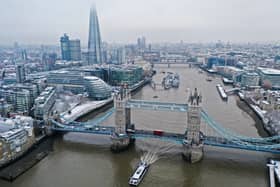 Tower Bridge in east London connects Tower Hamlets with Southwark via the crossing over the River Thames. Credit: Daniel Leal/AFP via Getty Images.