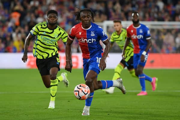 Eberechi Eze of Crystal Palace in action during the Premier League match between Crystal Palace and Arsenal FC (Photo by Mike Hewitt/Getty Images)