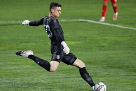 Goalkeeper Djordje Petrovic of Serbia in action during the EURO U21 qualifying match (Photo by Srdjan Stevanovic/Getty Images)