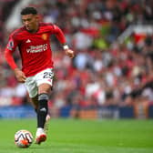  Manchester United player Jadon Sancho in action during the Premier League match between Manchester United (Photo by Stu Forster/Getty Images)