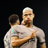 Richarlison of Tottenham Hotspur after scoring the team’s first goal during the Carabao Cup Second Round match (Photo by Clive Rose/Getty Images)