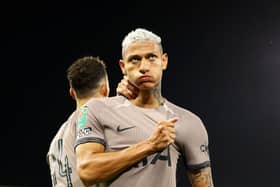 Richarlison of Tottenham Hotspur after scoring the team’s first goal during the Carabao Cup Second Round match (Photo by Clive Rose/Getty Images)