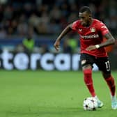 Callum Hudson-Odoi of Leverkusen runs with the ball during the UEFA Champions League group B match (Photo by Lars Baron/Getty Images)