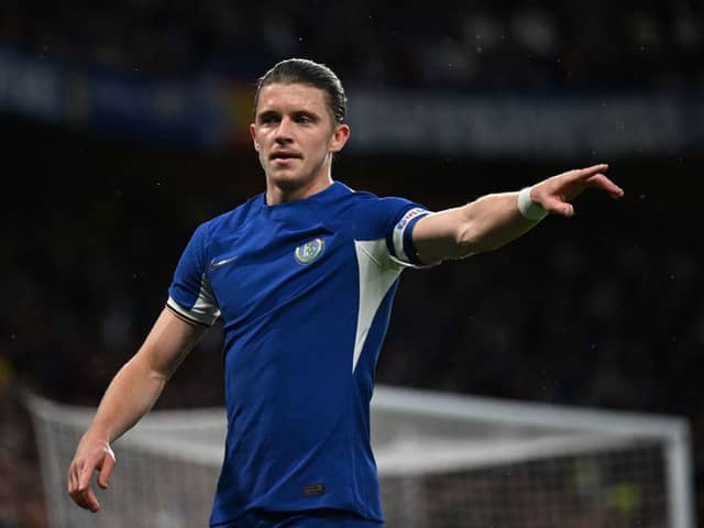Conor Gallagher reacts during the English League Cup football match between Chelsea and  AFC Wimbledon  (Photo by DANIEL LEAL/AFP via Getty Images)