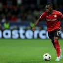 Callum Hudson-Odoi of Leverkusen runs with the ball during the UEFA Champions League group B match  (Photo by Lars Baron/Getty Images)